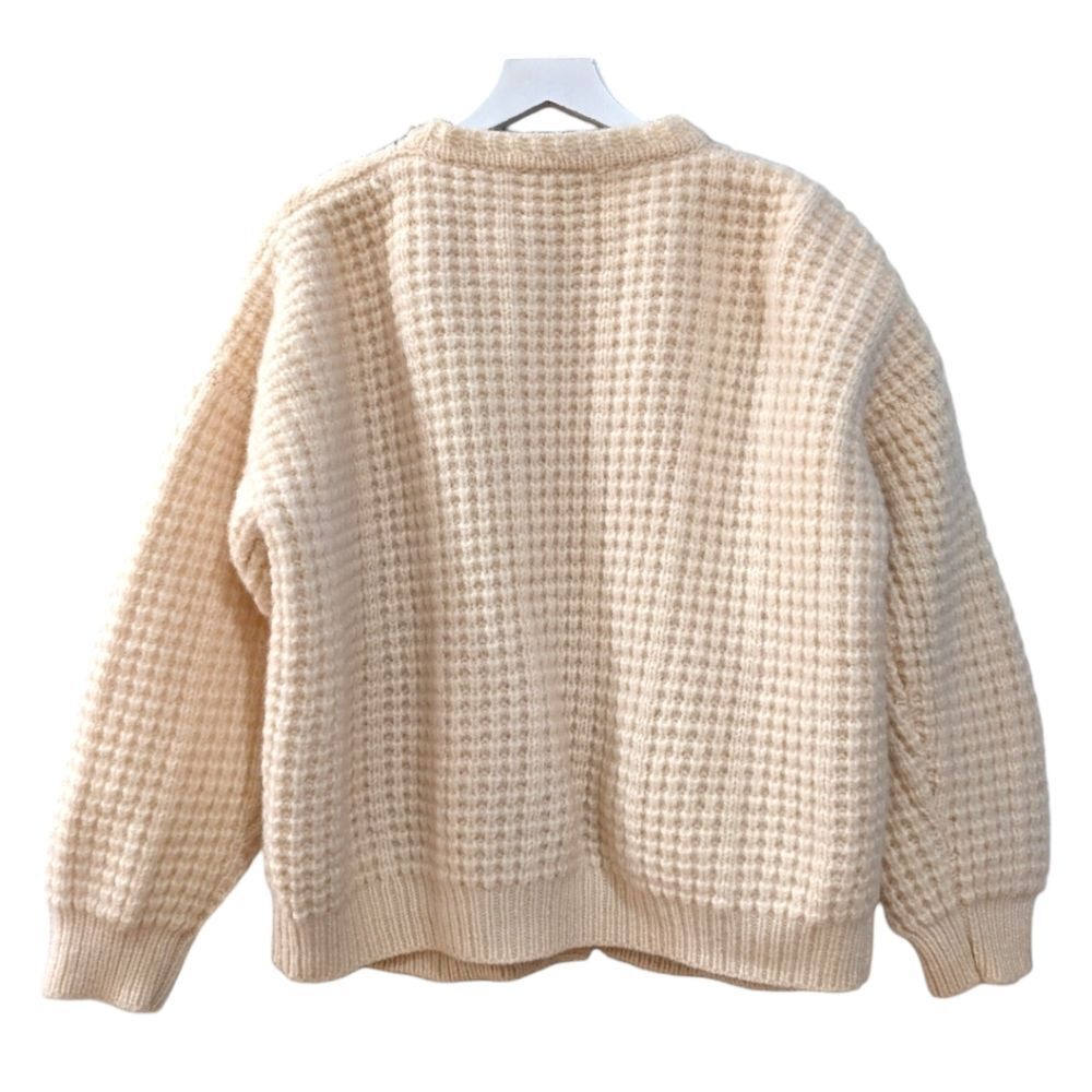 BONNER OF IRELAND Waffle Knit 100% Pure Wool Cream Button Sweater Cardigan Sz XL - Picture 5 of 8